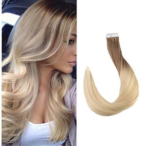 Balayage Color # 8 # 24 Toppkvalitet Högkvalitativ Virgin Remy Hair Straight Seamless Human Hair Tape In Human Hair Extension 100g 40 st