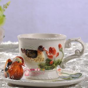 Tea coffee mugs ceramic mandarin duck milk cup home decor craft room wedding decoration porcelain figurine handicraft cup