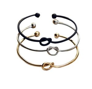 Metal Zinc Alloy Rose Gold Color Tie Knot Bracelet Bangles Fashion Simple Cuff Open Bracelets 4 Colors Adjustable Size For Women