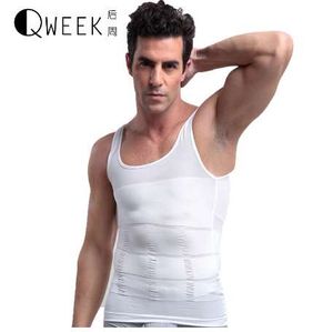 Qweek homens slimming shaging cueca corpo shaper controlo tops timmudim camismy camiseta sem mangas back suportes corpo corpo-de-undershirt tee elástico