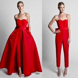 2022赤のジャンプスーツのウエディングのドレスの取り外し可能なスカートのイブニングガウンパーティー党のためのズボンのためのズボン