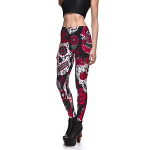 Leggings Hot Sell Womens Skull Flower Black Leggings Digital Print Pants Byxor Stretch Pants