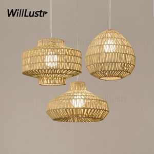 Willlust Natural Handmade Hemp Rope Pendant Lampa Hem Bedroom Hotel Dinning Room Restaurant Hand Strikkad korgsuspension Hängande ljus