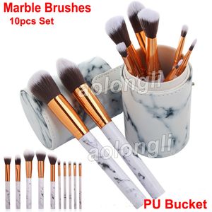 2018 New Marble Makeup Brushes10pcs set + Balde de Balde Ferramentas de Beleza Blush Em Pó Sobrancelha Delineador Pincel Pincel Escovas de maquiagem