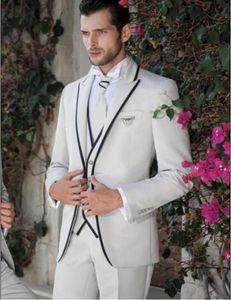 Personalizza Abito blazer da uomo in avorio Smoking da sposo con risvolto a punta Groomsmen Uomo Abiti da festa di nozze (giacca + pantaloni + cravatta + gilet) NO: 070