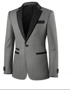 Yüksek Kalite Gri Erkekler Düğün Smokin Damat Smokin Siyah Çentik Yaka Bir Düğme Erkekler Blazer 2 Parça Suit (Ceket + Pantolon + Kravat) 1699