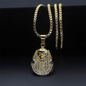 Afrikanischer Schmuck für Herren, Zinklegierung/18 Karat vergoldet, ägyptischer Pharao-Anhänger, Halskette, 76,2 cm, Box-Kette, Hip Hop