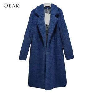 oakの冬の厚い女性のロングコートのフェイクの毛皮のジャケットテディベアカーディガンコートプラスサイズの女性の子羊のウールのアウトウアブリゴムヤーター