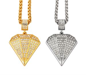 Strass Cristal Rhombus Forma Pingente Colar Metal Ouro E Prata Cor Homens Mulheres Hip Hop Moda Jóias Presente