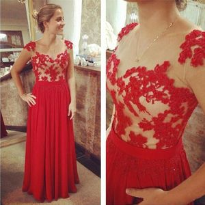 Red Lace Applique A Line Pageant Evening Dresses Women's Long Formal Gowns Special Occasion Prom Bridesmaid Party Dress