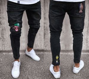 Skalle jeans män svart cyklist jeans byxor draperade rippade långa blyertsbyxor byxor kläder