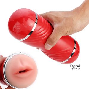 Oral Masturbator Deep Throat Aircraft Cup Blowjob Mouth Real Vagina Pussy Vibrator USB Uppvärmning Sexleksaker för män S19706