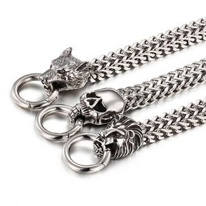 Heavy Punk Rock Mäns Cool Biker Armband Guld Silver Stainels Steel Double Lion Wolf Skull Heads Clasp Bangle Armband Smycken