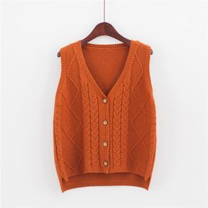 Женские вязаные кардиганские кнопки вниз свитер без рукавов жилет свободно милая мода повседневная для осени зима UVTT-1703171
