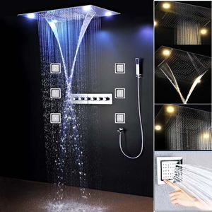 Hot Sale Multi Function Embedded Ceiling Color Change 600*800mm Bathroom LED Shower Faucet high Flow Mixer Set Rainfall Waterfall