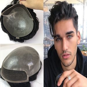 Lace Front Mens Toupee Indian Human Hair Lace Men Wigs French Lace With Pu Back Hairpiece Replacement System Slight Wave Men Hair