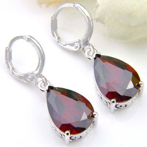 Colar Luckyshine 6 conjuntos/lote moda vintage Red Garnet Crystal Cúmula de zircônia cúbica 925 pingentes de prata colares de breolas de joalheria