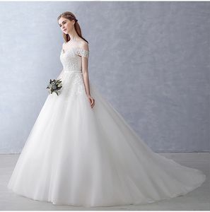 New High-Quality Rice White Shoulder Drag Wedding Dresses Strapless Lace Autumn And Winter Lace Decals Beaded Pompon Church Dresses