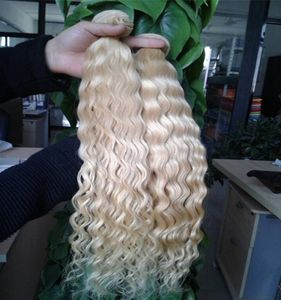 # 613 Blek blond lockigt mänskligt hår brasilianskt hår 2st / lot kinky lockigt jungfru brasiliansk våg hår väv, dubbelt ritad, ingen shedding, ta