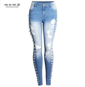 012 En Satış Moda Kadın Kot Sonbahar Kış Yırtık Bayanlar Kot Pantolon Skinny Fit Legging Kalem