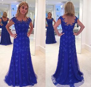 Elegant Royal Blue Lace Long Mother of the Bride Dresses Mermaid Formal Godmother Evening Wedding Party Guests Gown Plus Size Custom Made