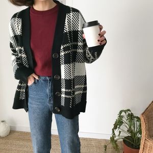 cardigan women sweaters harajuku korean style autumn clothes winter 2018 fashion retro plaid buttons trend knitted sweater women