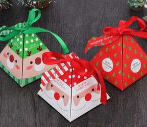 Merry Christmas Candy Gift Storage Box Bag with Tag Christmas Tree Gift Box Pyramid Paper Box Gift Bag Container Party &Wedding Supplies