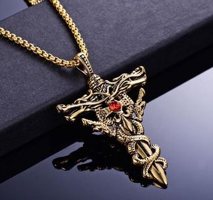 new Domineering men stainless steel double dragon cross necklace stylish set with diamond titanium steel pendant popular hot fashion