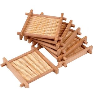Vendite calde Vassoi di legno di bambù naturale 1pc 100% per vassoi da tè 7cm * 7cm Tappetino per tazza concavo di parola cinese creativa Jing