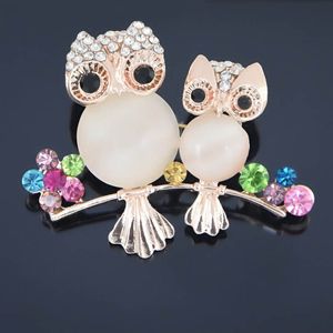 Guldpläterad Alloy Amazing Opal Stone och Diamante Lovely Owl Brosch Mode Kvinnor Scarf Pins Pretty Gift Buckle Pin
