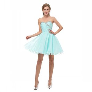Light Sky Blue Elegant Size US2-US16 Short Homecoming Dresses Sweetheart Beaded Tiered Ruffle Prom Gowns Back Zipper Formal Party Gowns
