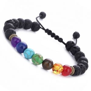Men 8mm Lava Rock 7 Chakras Diffuser Bracelet Braided Rope Natural Stone Yoga Beads Bracelet Bangle For Women Fashion Jewelry