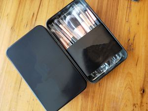 12pcs/set makeup brush kit Delicate iron boxes brush case suits Powdery bottom