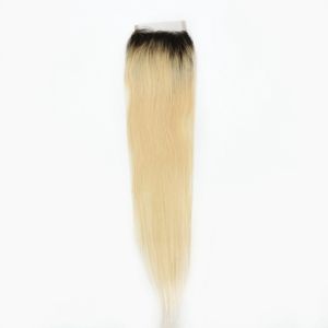 Platinum blondin ombre 1B/613 Rak spetsst￤ngning PRECLED BLEAKED KNITER Remy Human Hair 4x4 Spetsst￤ngningar