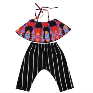 2018 Summer Boutique Girls Set Infant Abbigliamento per bambini Neonate Boho Crop Top + Pantaloni Harem a righe 2PCS Suit Bambini Toddler Girls Clothes