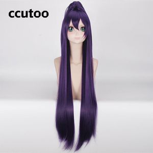 Data A Live Tohka Yatogami 100 cm Roxo Longo Reta Peruca Cosplay Chip Rabo De Cavalo