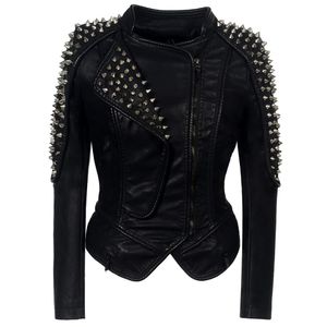 Punk Rivet Faux кожаная PU куртка женская мода роза зима осеньмоторцикл куртка черная искусственная кожа одежда верхняя одежда панк