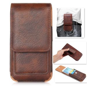 Leather Universal Cell Phone Cases Pouch For Iphone Samsung LG Moto Huawei Belt Clip Holster Card Holder Waist Pack Bag Flip Mobile Cover