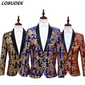 Мужчины 4 Цвета Мода Тонкие Blazers Пальто Мужской Sequins Куртки Выпускные Формальные Официальные Сцена Производительность Одежда Ночной клуб Певец Chorus DS Костюмы