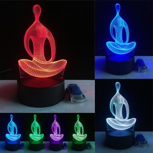 3D Yoga Meditasyon Gece Işık 7 Renk Değişimi Yanılsama LED Masa Lambası Xmas Hediyeler