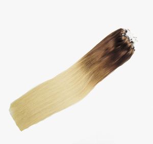 Ombre Brasilianska Virgin Hair T 4/613 Maskingjorda Micro Loop Ring 100% Human Hair Extension Micro Bead Links Remy Hair Extension