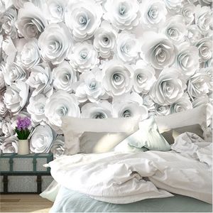 Benutzerdefinierte Fototapete Malerei 3D Weiße Rose Blumen Wandmalereien Wohnzimmer TV Sofa Hintergrund Wand Papier Modern Home Decor Zimmer