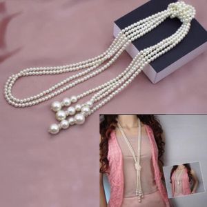 Fashion Freshwater Pearl White Drop Pearl Necklace Beaded Long Chain Rope Bead