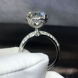 Vecalon coração forma jóias 100% real 925 esterlina prata promessa anel 5a zircão cz anéis de banda de casamento para mulheres presente