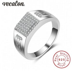 Vecalon moda takı alyans yüzüğü erkekler için dimonique cz 925 gümüş erkek nişan parmak yüzüğü baba hediye