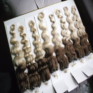 Lager Applicera Micro Link Hair Extensions Human 400G T2 / 613 Två Tone Ombre Micro Bead Hair Extensions Body Wave Micro Ring Hair Extensions 400s