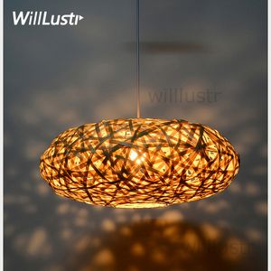 handmade bamboo pendant lamp bird nest home bedroom hotel dinning room restaurant hand knitted suspension hanging light