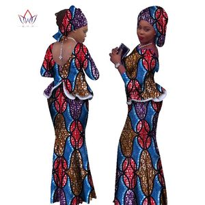 2019 Africa Style Two Piece Skirt Set Dashiki Elegant Clothing Ruffles Sexy Crop Top and Skirt Women Sets for Wedding WY1057