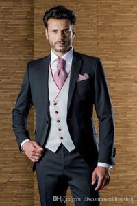 Top Design Groom Tuxedos One Button Black Peak Lapel Groomsmen Best Man Suit Suitness Mens Garnitury (Kurtka + Spodnie + Kamizelka + Krawat) J406