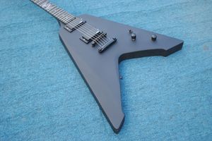 Förderung! Heavy Metallic James Hetfield Vulture Matte Black Flying V E-Gitarre, satiniert, aktive EMG-Tonabnehmer, 9-V-Batteriekasten